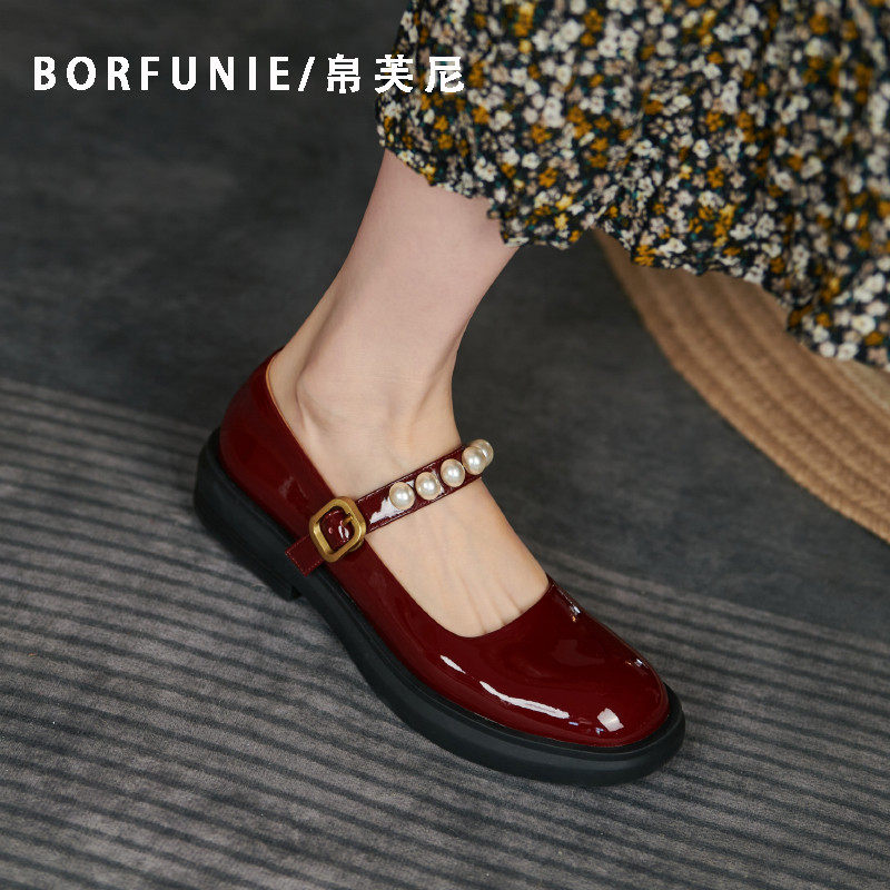 2021 Fall New Academy Wind Pearls Single Shoes Thick Bottom Little White Shoes Women Ingren Small Leather Shoes A Foot Pedal Lefu Shoes 