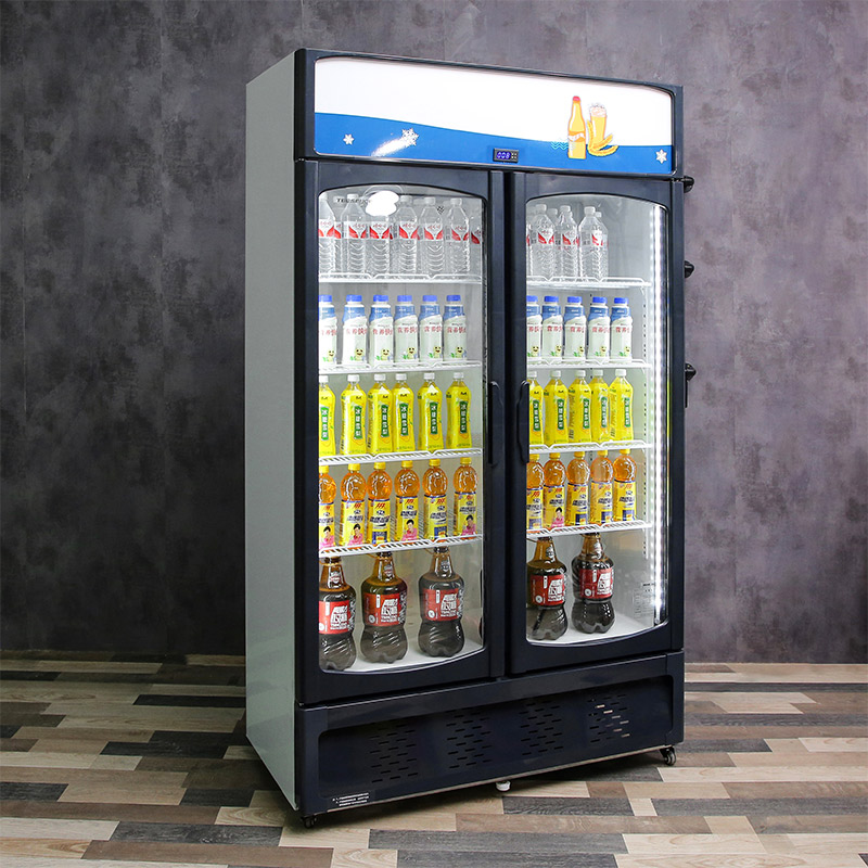Heqiang vertical air-cooled double-door display cabinet fresh cabinet Commercial large volume freezer fresh cabinet Vegetable beverage cabinet