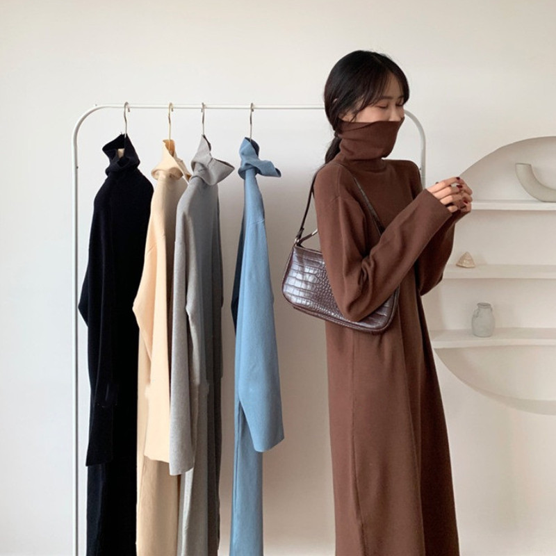 Gush thickened with high collar delsuede beating undershirt Women's autumn Winter 2021 New inner hitch Long version with a knee damp