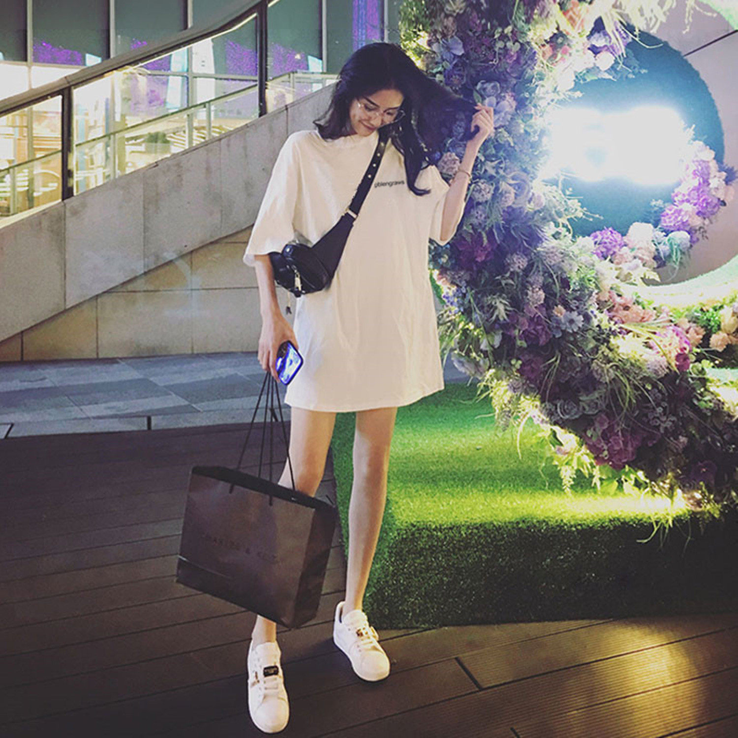 2022 Spring Summer New short sleeve T-shirt Women in loot medium Long version Korean version 100 hitch white pure cotton ins half sleeve blouse