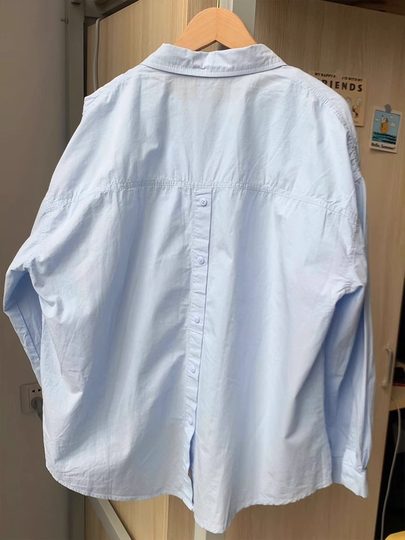 韩系休闲蓝色衬衫女春夏2025新款衬衣小个子宽松防晒长袖上衣外套