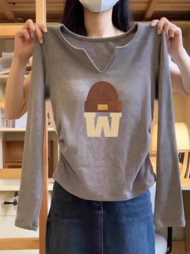 Хлопковая футболка, приталенный приятный телу весенний короткий лонгслив, 2024 года