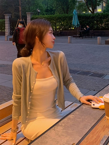 Летний тонкий кардиган, платье-комбинация, накидка, трикотажный жилет, куртка