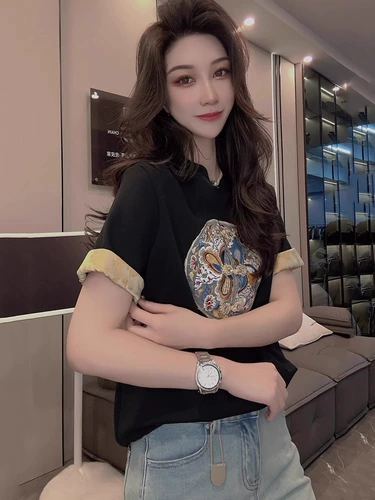 Хлопковая летняя футболка с коротким рукавом, китайский стиль, с вышивкой