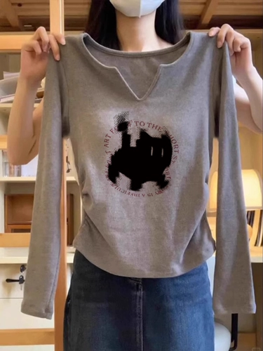 Хлопковая футболка, приталенный приятный телу весенний короткий лонгслив, 2024 года