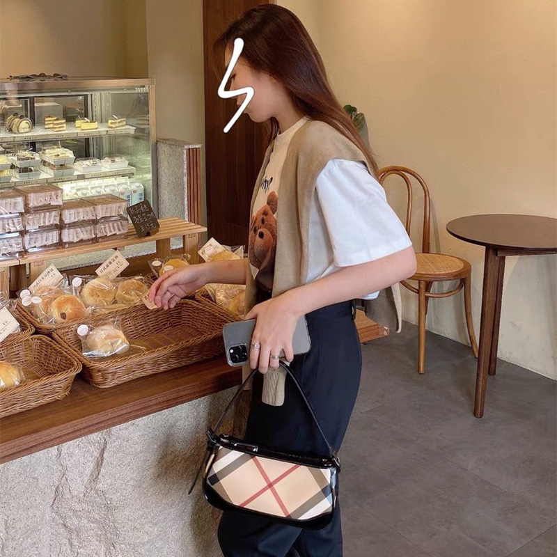 Hiro B Fashion Vintage Second-Hand Plaid Small Square Bag Retro Shoulder Handbag Mahjong Bag