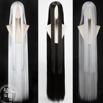 Manpainted temple loft with long straight hair 150cm black white silver white ancient dress long straight hair high temperature silk cos wig