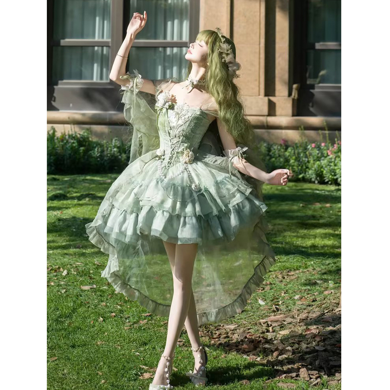 Green Lolita Birthday Dress Jsk Coming-Of-Age Ceremony Evening Dress Wizard of oz In-Stock Dress for Petite Students Green Lolita Birthday Dress Jsk Coming-Of-Age Ceremony Evening Dress Wizard of oz In-Stock Dress for Petite Students