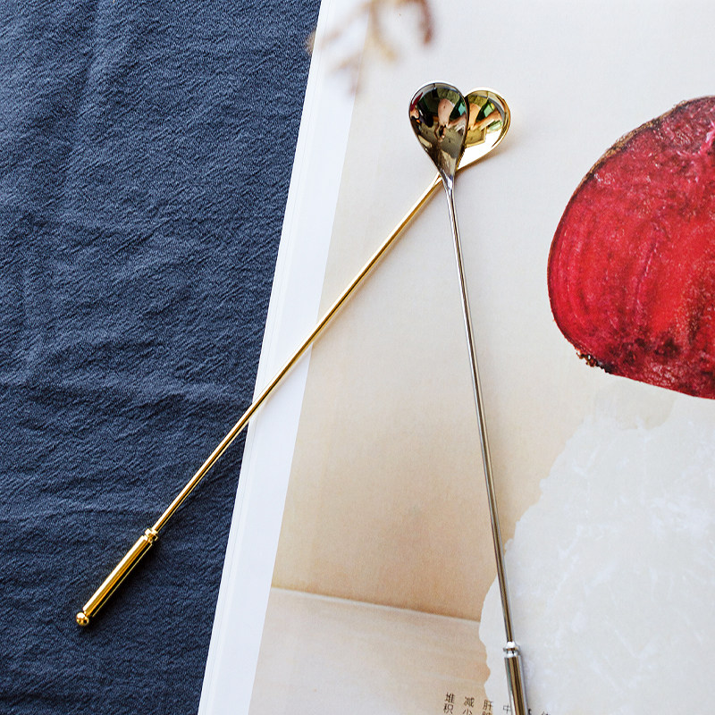 Simi market Japanese salus long-handled spoon stirring spoon stainless steel golden small spoon juice milk tea mixing spoon