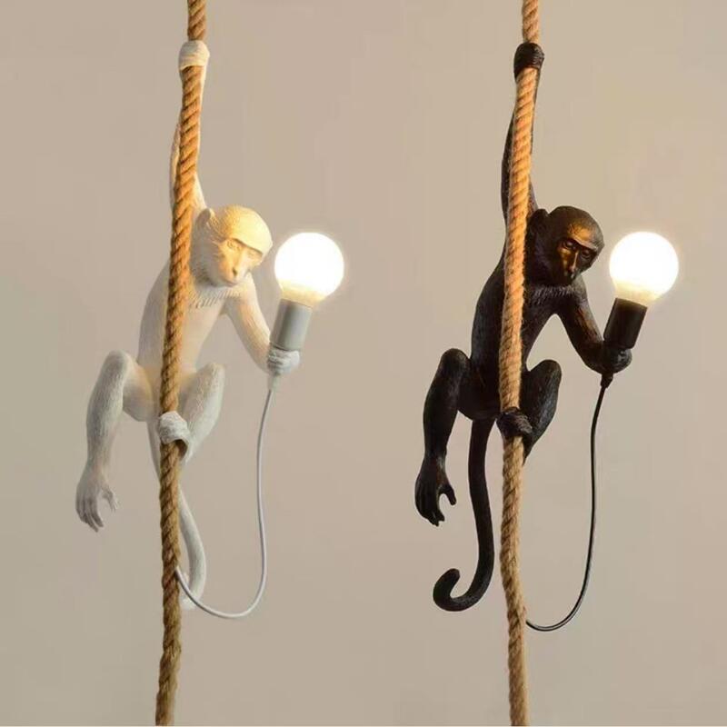 Nordic Resin Monkey Table Lamp Creative Bedroom Cafe Restaurant Bar Wall Lamp Hemp Rope Pendant Lamp Children's Room Pendant Lamp