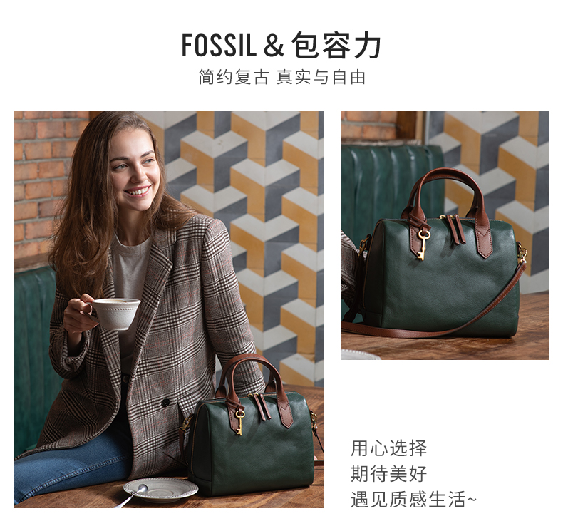 美国 化石 Fossil 女 真皮波士顿包 手提包 图2