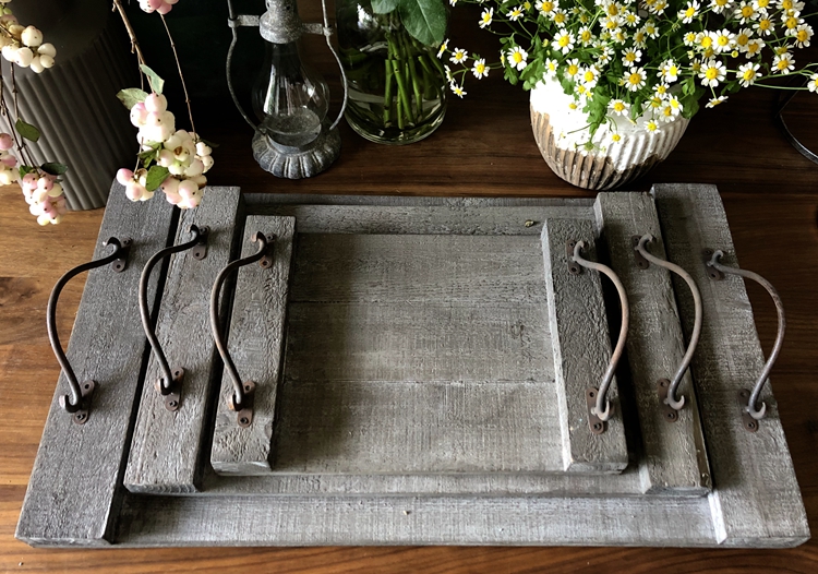 Foreign Trade Original Wood made old grey iron rectangular tray wooden plate gardening collection of photo props
