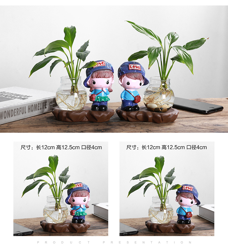 Trang chủ máy tính để bàn cặp đôi búp bê trang trí nước văn hóa thủy tinh hoa nhỏ nước xanh nhà máy nước trang sức sáng tạo - Vase / Bồn hoa & Kệ chậu cây để bàn