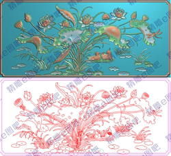 花鸟沙发大床靠背精雕图荷花莲花鸳鸯630x258办公茶台前挡板浮雕