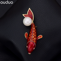 Creative koi brooch high-end women's sweater cardigan pin buckle pearl corsage year after year fish red Joker accessories