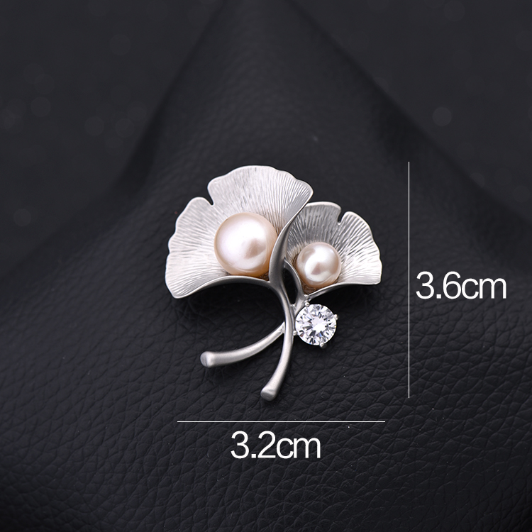 Cao cấp ngọc trai tự nhiên ginkgo leaf trâm nhỏ zircon trâm thời trang Hàn Quốc coat pin huy hiệu áo khăn khóa