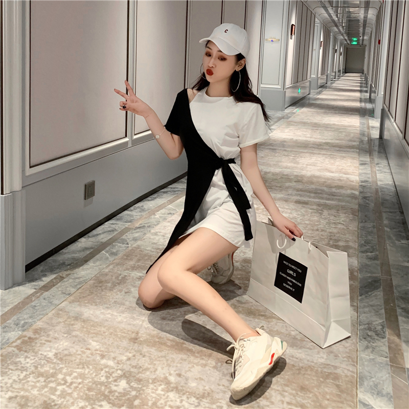 VK旗艦店 韓系復古氣質撞色個性短袖洋裝