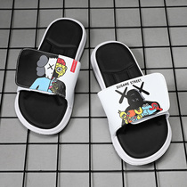 Slippers mens summer outdoor wear ins tide beach couple one-word drag velcro mens outdoor large size slippers