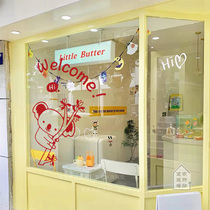 woelcomes cartoon courtwall stickler toy store childrens clothing shop coffee milk tea clothing shop decorated glass applid