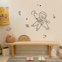 ins minimalist cute space astronaut children room bedside background wall deco glass door stickers