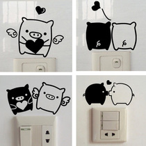 Cute Pig Cartoon creative personality funny wall sticker bedroom switch sticker wall socket decorative sticker