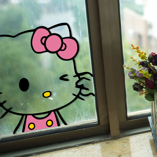 Cute Hello Kitty cat cartoon wall sticker bedroom children's room decoration arrangement waterproof tile glass sticker