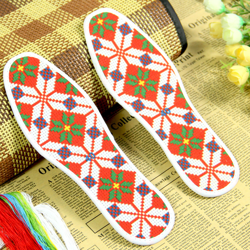 (Buy three delivery one) Cross embroidered insole with precision printed semi-finished product suction and deodorant thickened embroidered shoe cushion