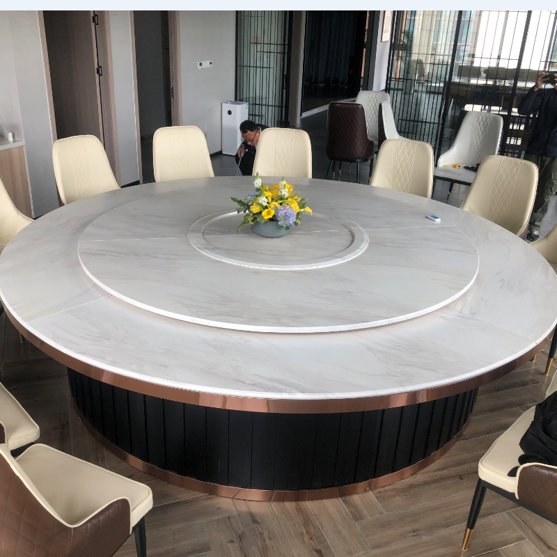 Hotel Electric Big Round Table 20 People 30 People Imitation Marble Round Dinner Table Hotel Clubhouse Large Round Dining Table And Chairs