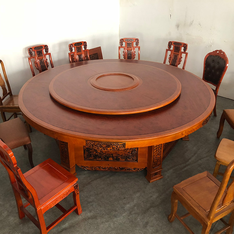 New products Electric solid wood table dining table banquet box 15 people automatically rotates the large round table