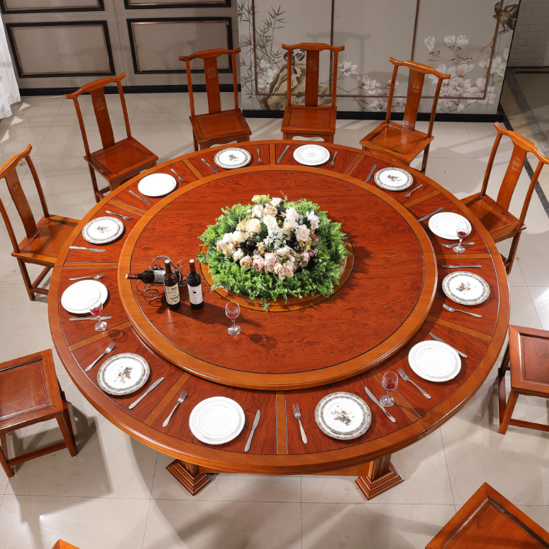 Hotel Electric Dining Table Big Round Table Hotel Banquet Dining Room Three Mi Round Turntable 20 People Hotpot Big Round Table