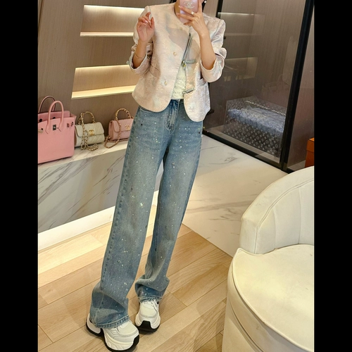 Штаны, джинсы, осенние, по фигуре, свободный прямой крой