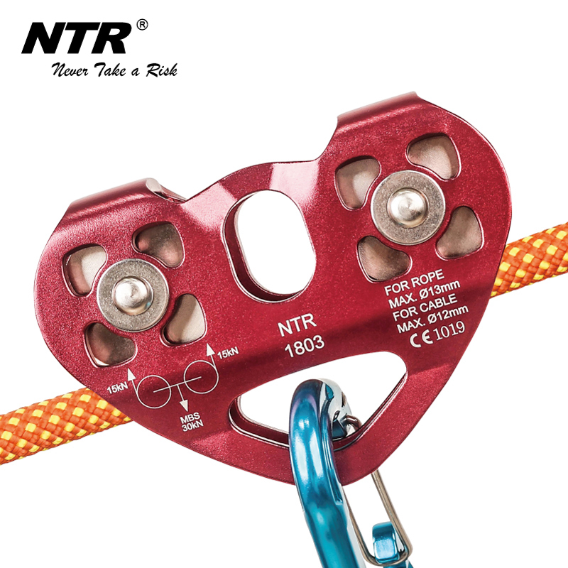 Outdoor mountain climbing pulley block Double shaft double pulley High-altitude lifting transport zipline Leaping steel cable heart pulley