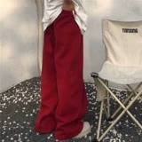 Красные брендовые ретро джинсы, штаны, свободный прямой крой, в американском стиле