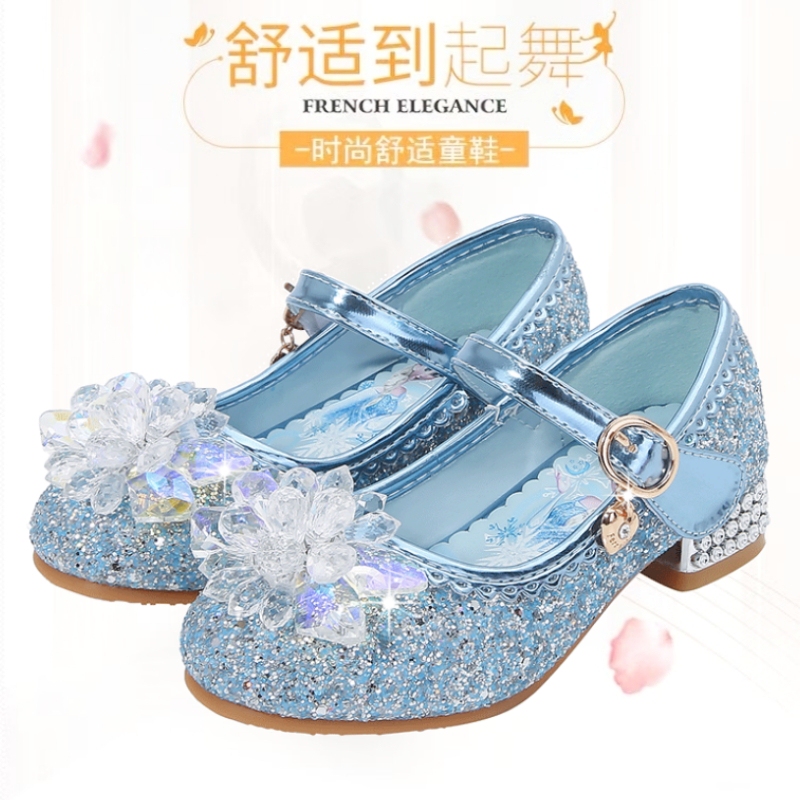 Maoergang/猫尔港 Girls' High-Heeled Elsa Princess Shoes Spring and Autumn New Style Children's Little Girls' Crystal Shoes