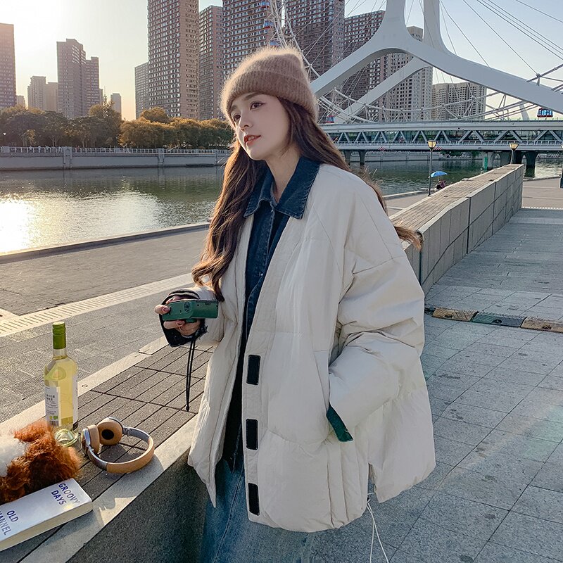 Han Edition Pregnant Women's Down 2022 Winter New Fashion Easy Fake Two Pieces of Splicing Short Thickening Coat Woman