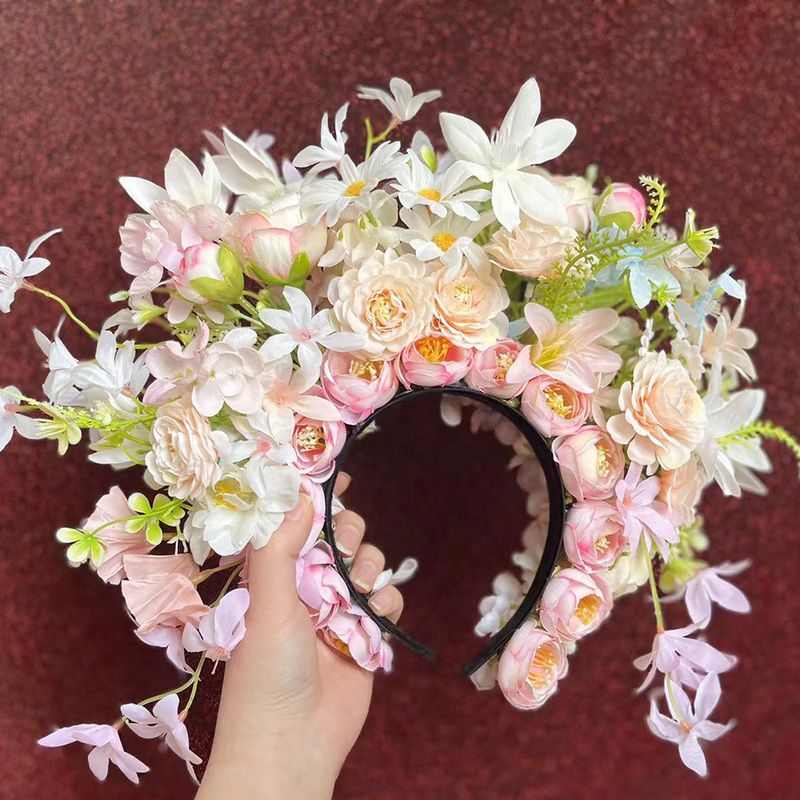 Hanfu Photo Shoot Hairpin Flower Headband Finished Headwear Ancient Style Photo Shoot Handmade Artificial Flower Headwear Ethnic Style Photography Props
