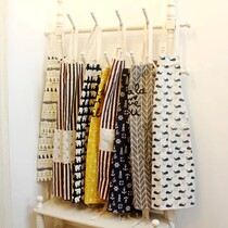 Japanese-style simple cotton linen apron Kitchen oil-proof cleaning apron Large pocket home clothes anti-fouling apron