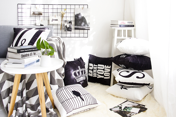 Bắc âu hai mặt hiện đại nhỏ gọn màu đen và trắng mẫu gối đệm phòng khách sofa hug pillowcase mô hình mềm inter-ply gối gối ghế
