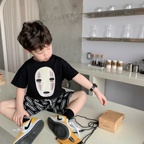 Pro-son clothing family of three-four-mouth summer clothing short sleeve girl boy t-shirt no face male cartoon blouses mother and son load wave