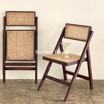 Moment Future home blogger ins homestay retro solid wood back chair folding rattan chair