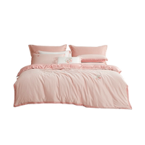 Mengjie 60S long-staple cotton plain embroidered three or four-piece student dormitory pure cotton set quilt cover sheet