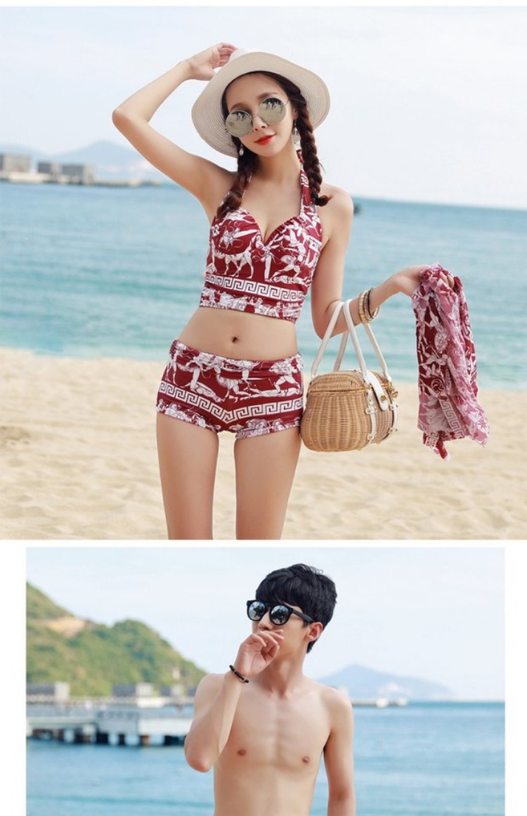 Jin Geer cặp đôi áo tắm nữ bikini ba mảnh thép tấm thu thập Pingjiao bãi biển cặp đôi kỳ nghỉ áo tắm - Vài đồ bơi 	đồ đôi gia đình đi biển