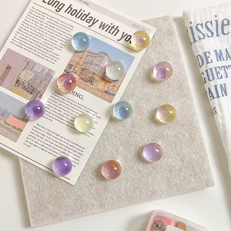 Cross-Border Creative Transparent Glitter Half-Round Push Pins for Photo Wall Cork Board Fixing Decoration Thumbtacks Factory Direct Sales