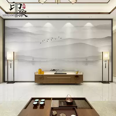 New Chinese TV background wall wallpaper bedroom living room Film and Television Wall cloth freehand ink landscape custom mural