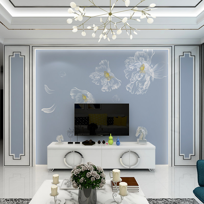 New Chinese wallpaper Living room TV Background wall Wall Bu Sofa Bedroom Modern Brief 3D Film and TV wall painting 2021