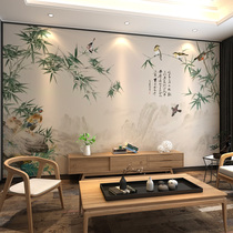  Chinese wallpaper living room background wall bamboo flowers and birds landscape painting decoration TV background wall non-woven wallpaper mural