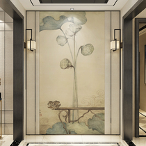  Entrance aisle corridor background wall paper three-dimensional European decoration wallpaper large mural gray and white lotus