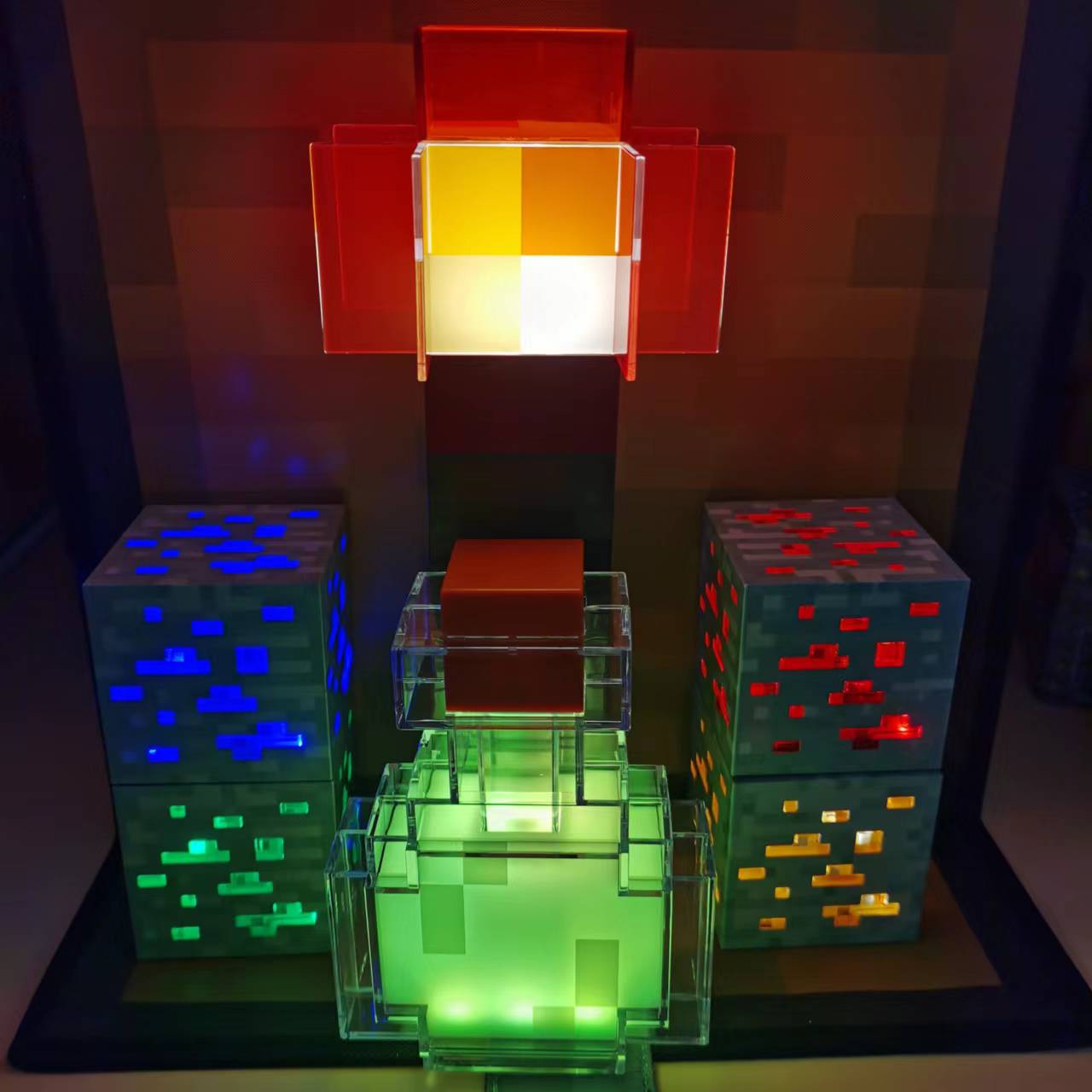 My World Game Toy Model Bed around the Night Lights Torch Red Blue Mine Lamp Weapon Sword