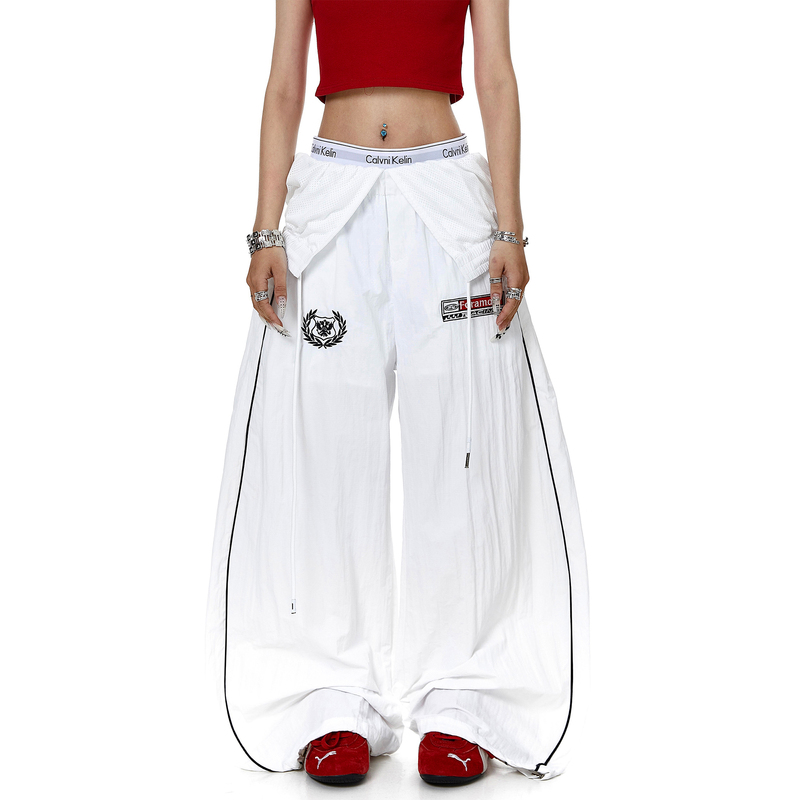 Blacklists American-Style Deconstructed Double Waistband Patchwork Cuffed Paratrooper Pants Unisex Trendy Sports Wide-Leg Pants