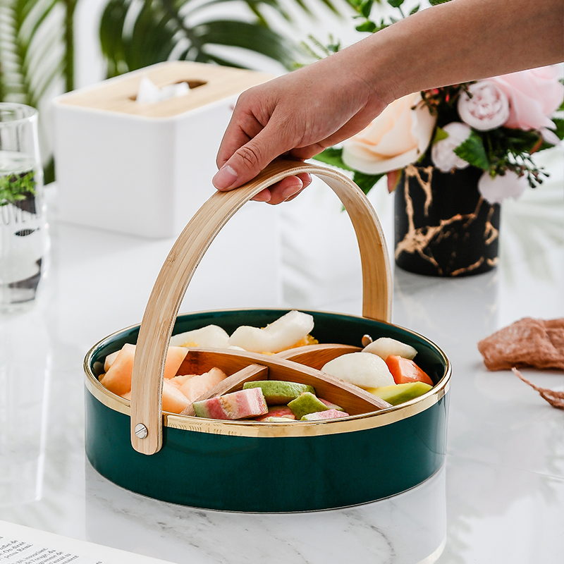 Light luxury grid fruit dried fruit plate platter Nordic ins living room household ceramics Creative snack candy plate New Year